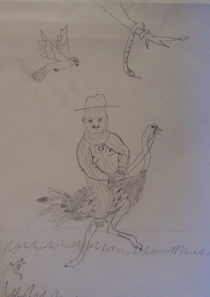gorilla on ostrich