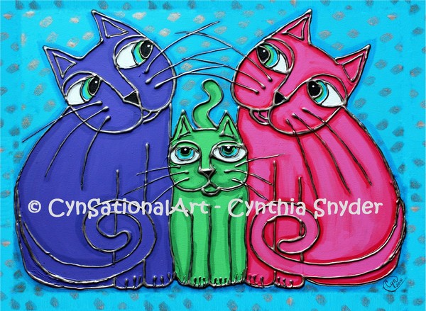 Neon Cat Trio (purple green pink)