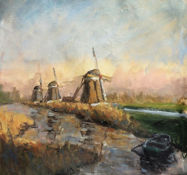 Windmills in the evening light
