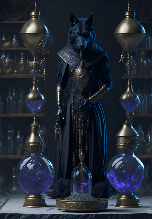 Default A persian emperor black wolf human hybrid creature300DPI