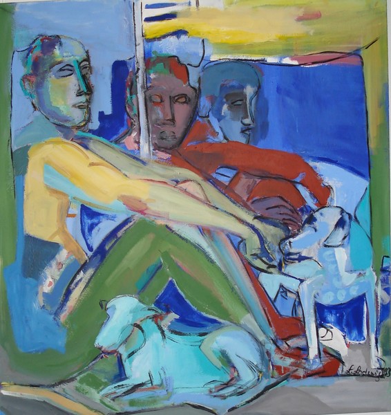 Three man under umbrella