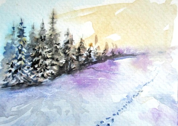 Winter aceo watercolor