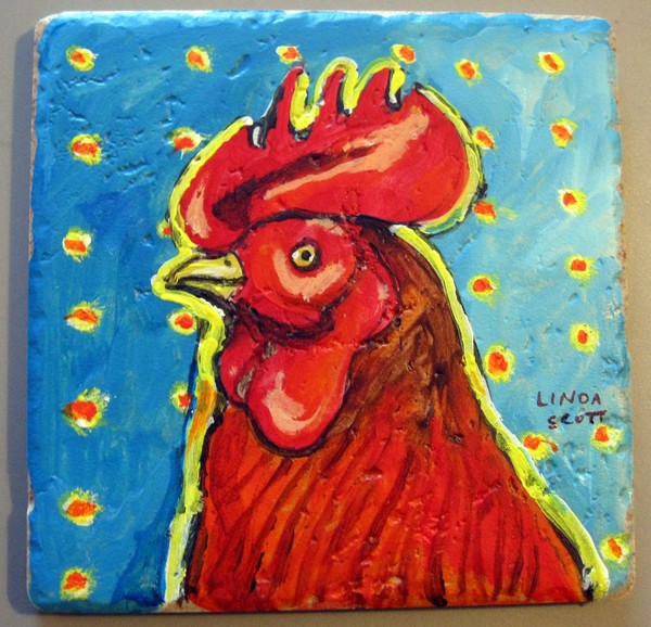 rooster head on blue 01