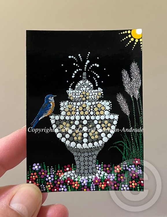 Bluebird Fountain Pointillism Painting ACEO