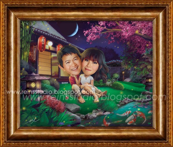 Wedding Caricature Romantic Japanese Garden LRF