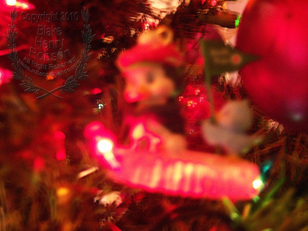 Christmas tree, ornaments, tinsel & colorful light