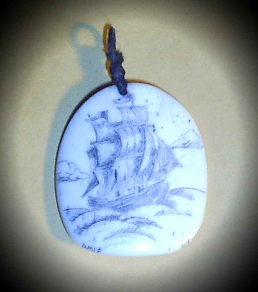 ship on the Ocean, Scrimshaw on Bone