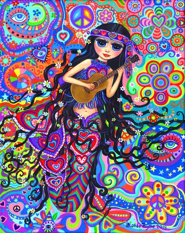 Hippie Mermaid with Guitar