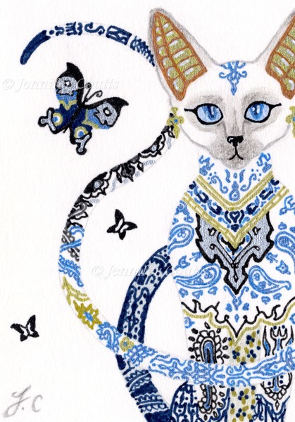 ACEO Egyptian Porcelain Cat