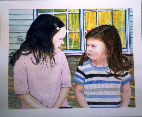 Sisters sitting on the Deck SOLD