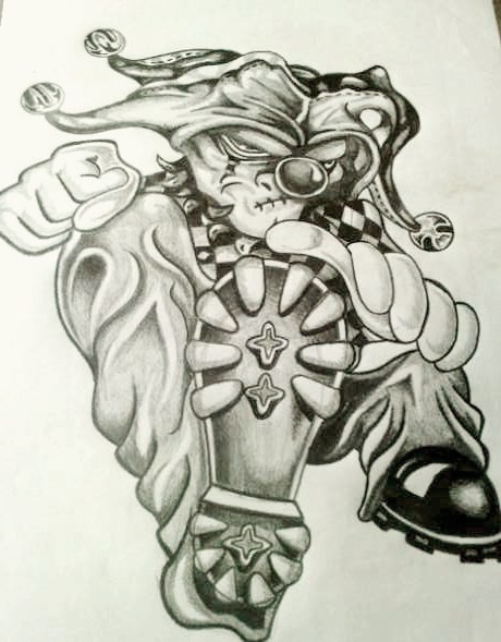clowning around, graphite and biro