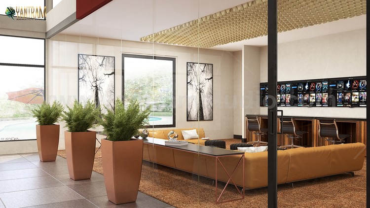 Modern gaming room interior modeling firms by architectural design studio