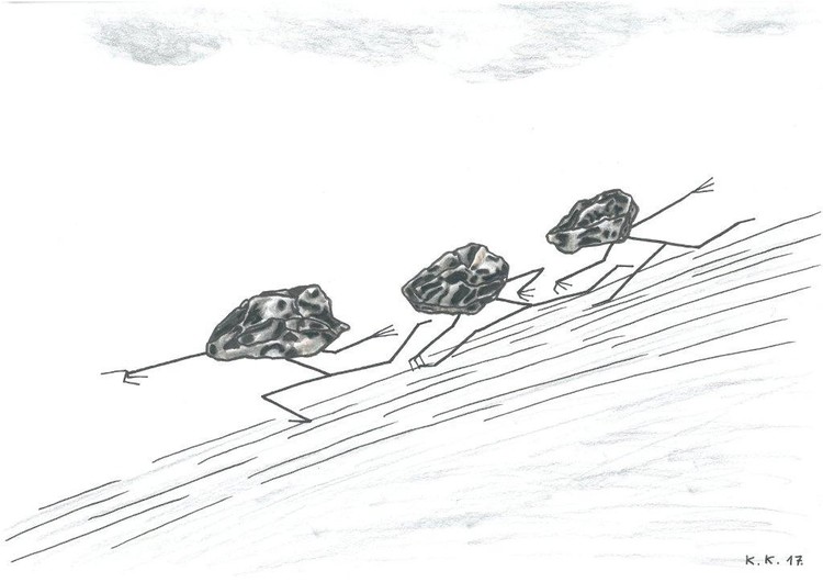 Stoneheads, one story from World of Fantasy, amateur drawing, for sale