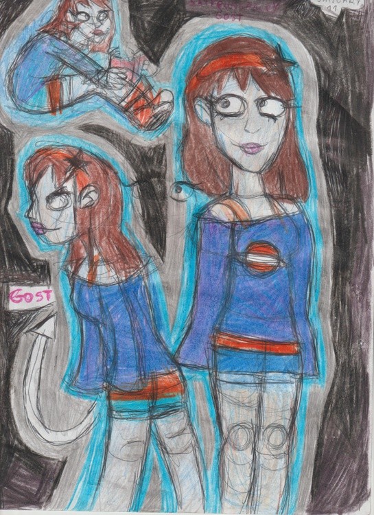 drawing cassidey the ghost full character in different angles