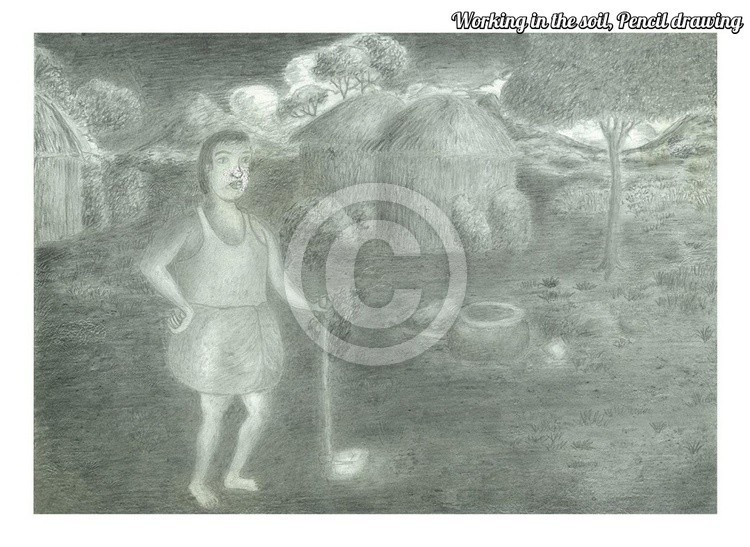 Working in the soil-I, Pencil drawing