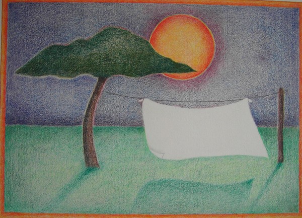 red sun and washing