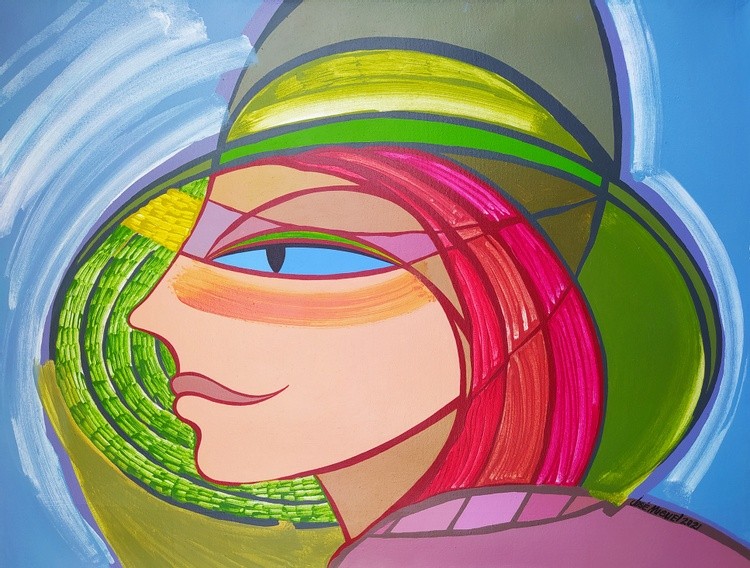 Woman with green hat