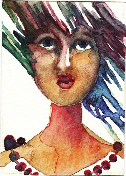 diagonal girl watercolor aceo