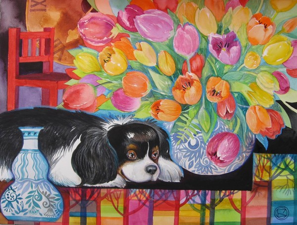 Nature morte avec! Cavalier King Charles*61x46aqua