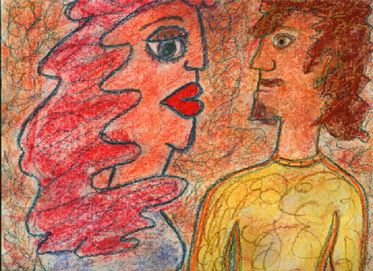 He Forgot it was Valentines Day..(c).2003..Elton Houck...10 x 12 paper/ ELTON'S ART TIME VAULT