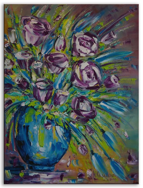 ROSES IN BLUE VASE