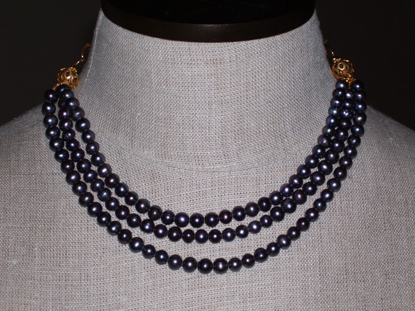 Triple Strand Peacock Fresh Water Pearl Necklace