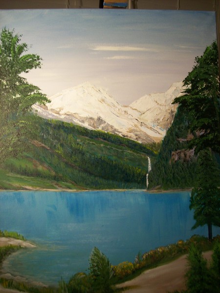 #107 High Mt. lake w waterfall