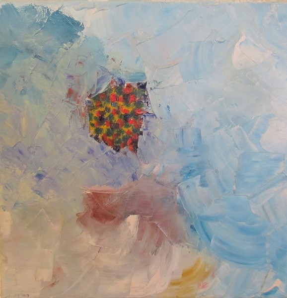 Woman with flowers in air, 2007