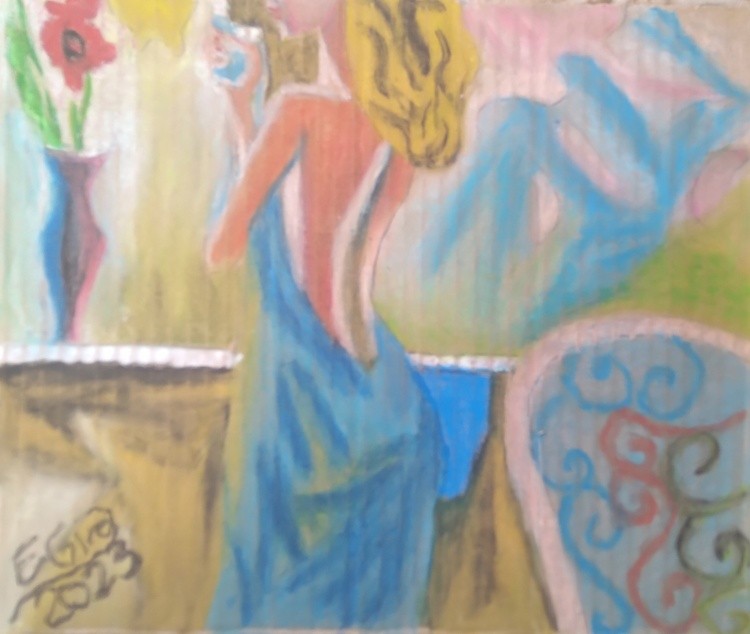 Lonely Blonde Woman Having a Drink at Home