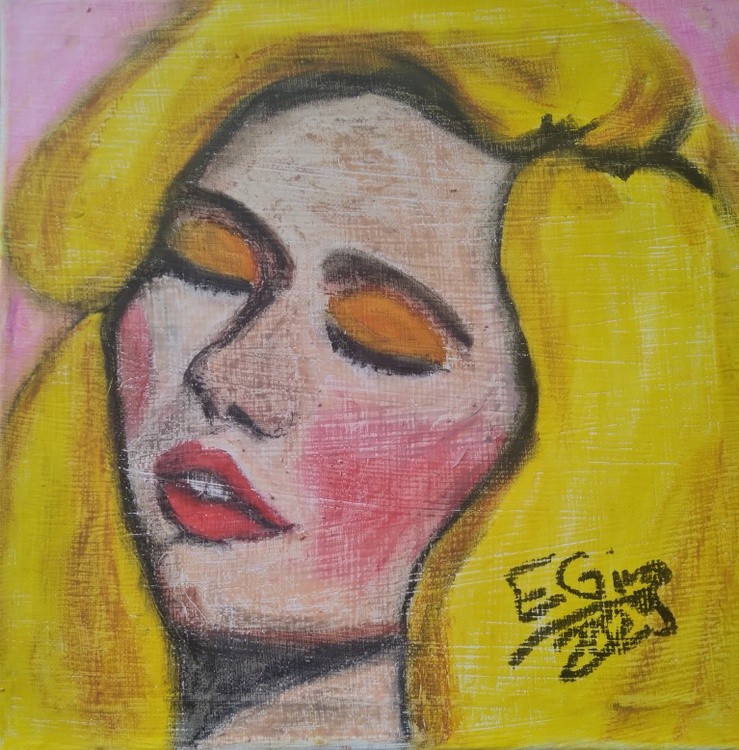 Lovely Blonde with Red Lips and Orange Eyelids