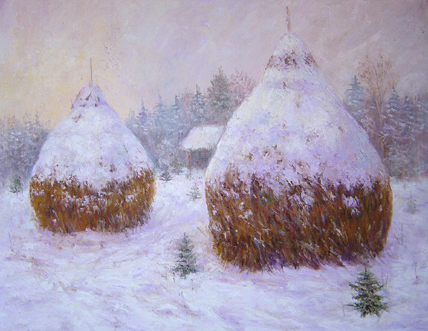 Haystacks in winter