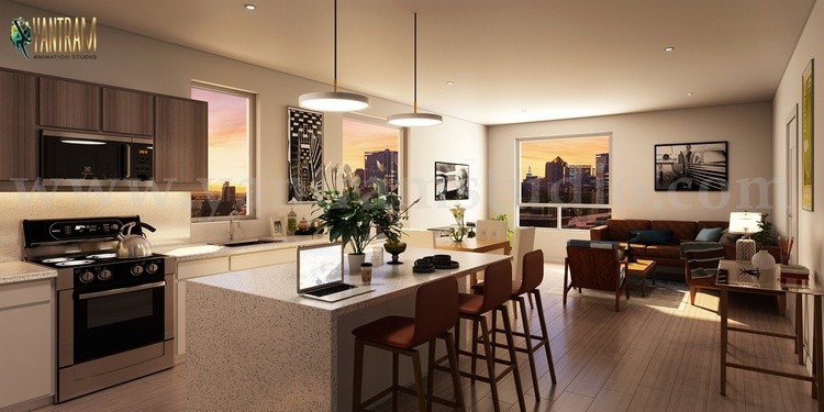 Elegant Kitchen Interior Design Rendering Service by Yantram Architectural Studio, Milan - Italy