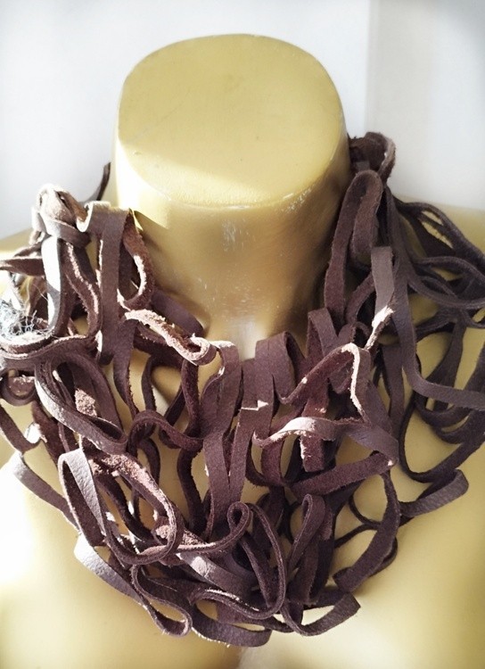 Bold brown , recycled leather statement scarf   necklace  neckpiece