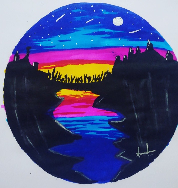 Moonlight scenery printing.. 