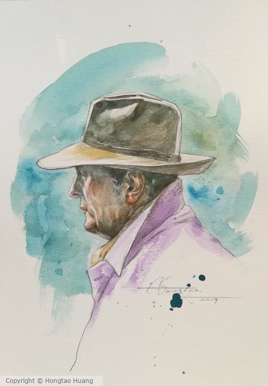 watercolor Portrait Of Old Man