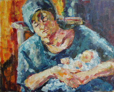 woman with child, sleeping