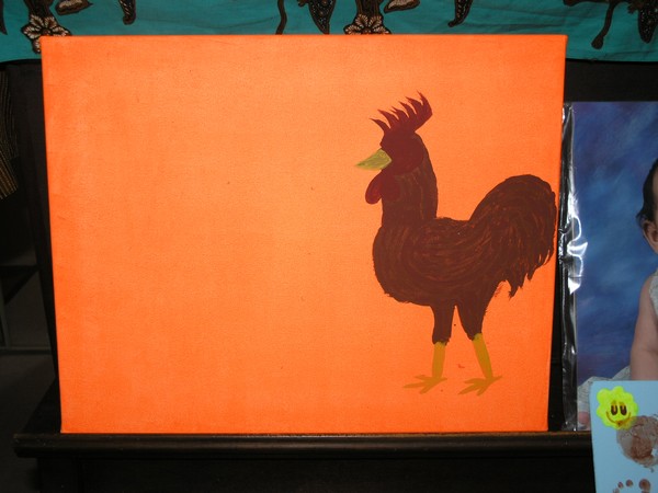 Rooster on red