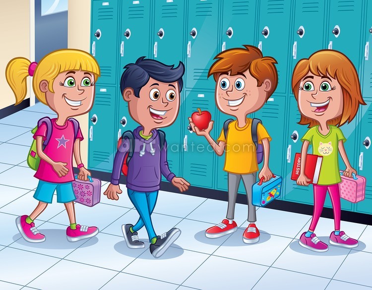 Kids Standing By School Lockers