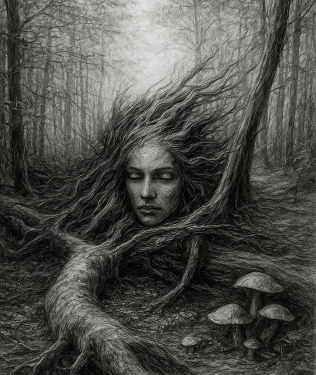 Dark forest drawing on paper 