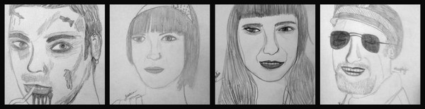 Sketch of Matt, Jess, Julia and Murphy