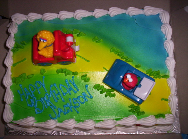 Close up of Big Bird and Elmo Cake