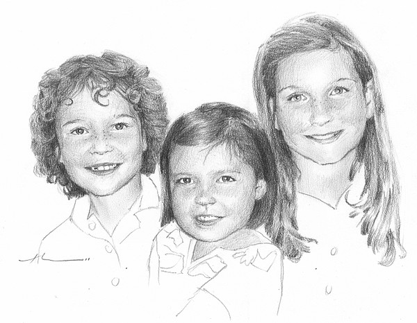 three angels pencil portrait