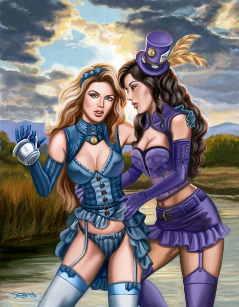 Steampunk Alice and Ms. Madhatter in Wonderland