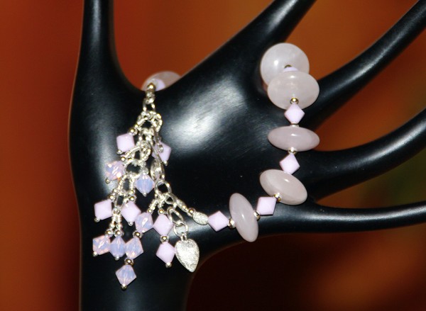 Rose Quartz Rondelles, Swarovski & Silver Bracelet