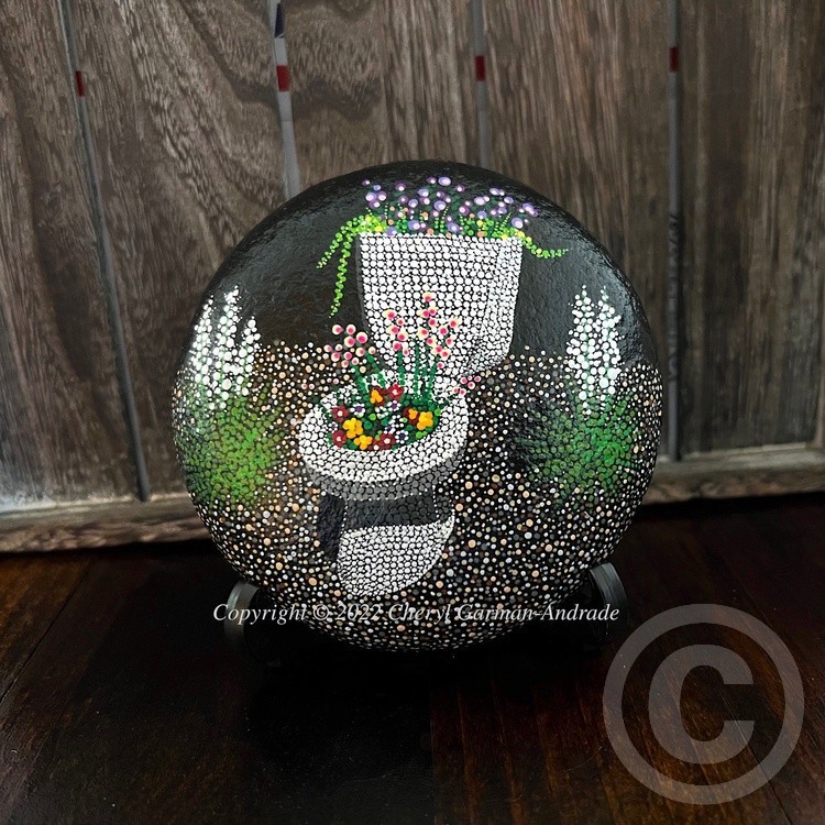 Garden Latrine & Yucca Dot Art River Stone