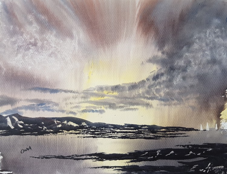 Coastal Sunrise Watercolour Painting