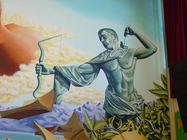 Detail of Mural, cupid (in a school)