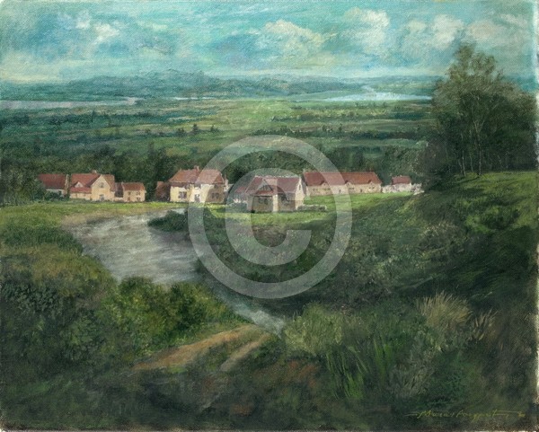 Dorf am Fluss 50x40 oil on canvas