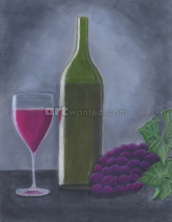 Wine Bottle and Grapes