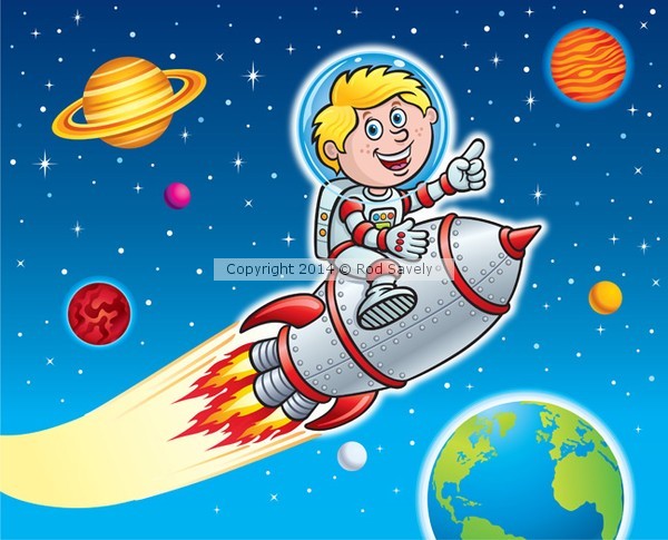 Rocket Kid Blasting Through Space